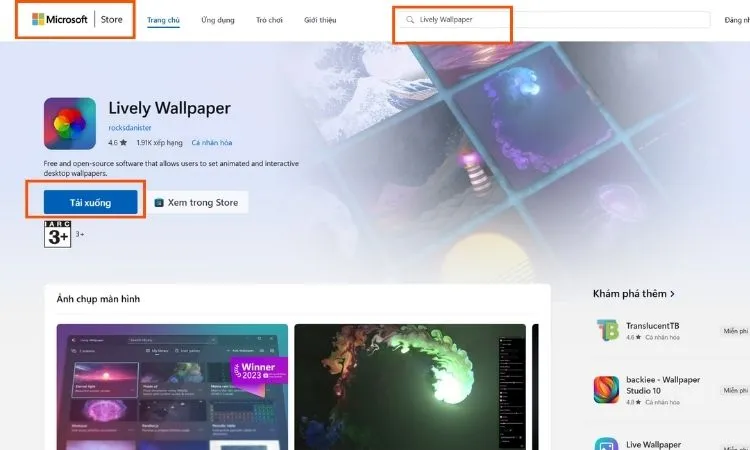 Giao diện chính và tính năng của phần mềm Lively Wallpaper