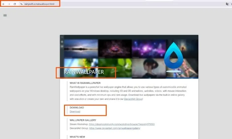 Mô tả giao diện tải và áp dụng hình nền từ RainWallpaper