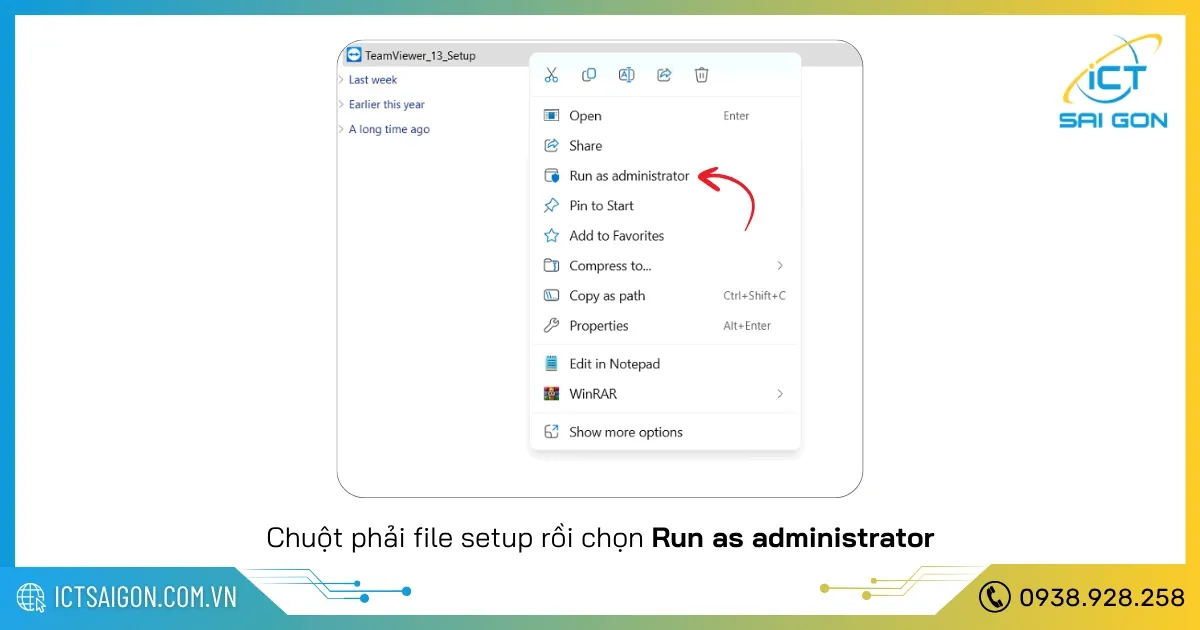Màn hình chọn Run as administrator để bắt đầu cách tải TeamViewer về máy tính