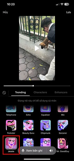 Danh sách hiệu ứng giọng nói trên TikTok và lựa chọn hiệu ứng Jessie