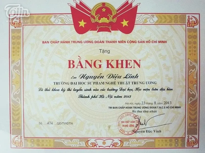 Bằng khen của Tik Toker Gia Thị Linh