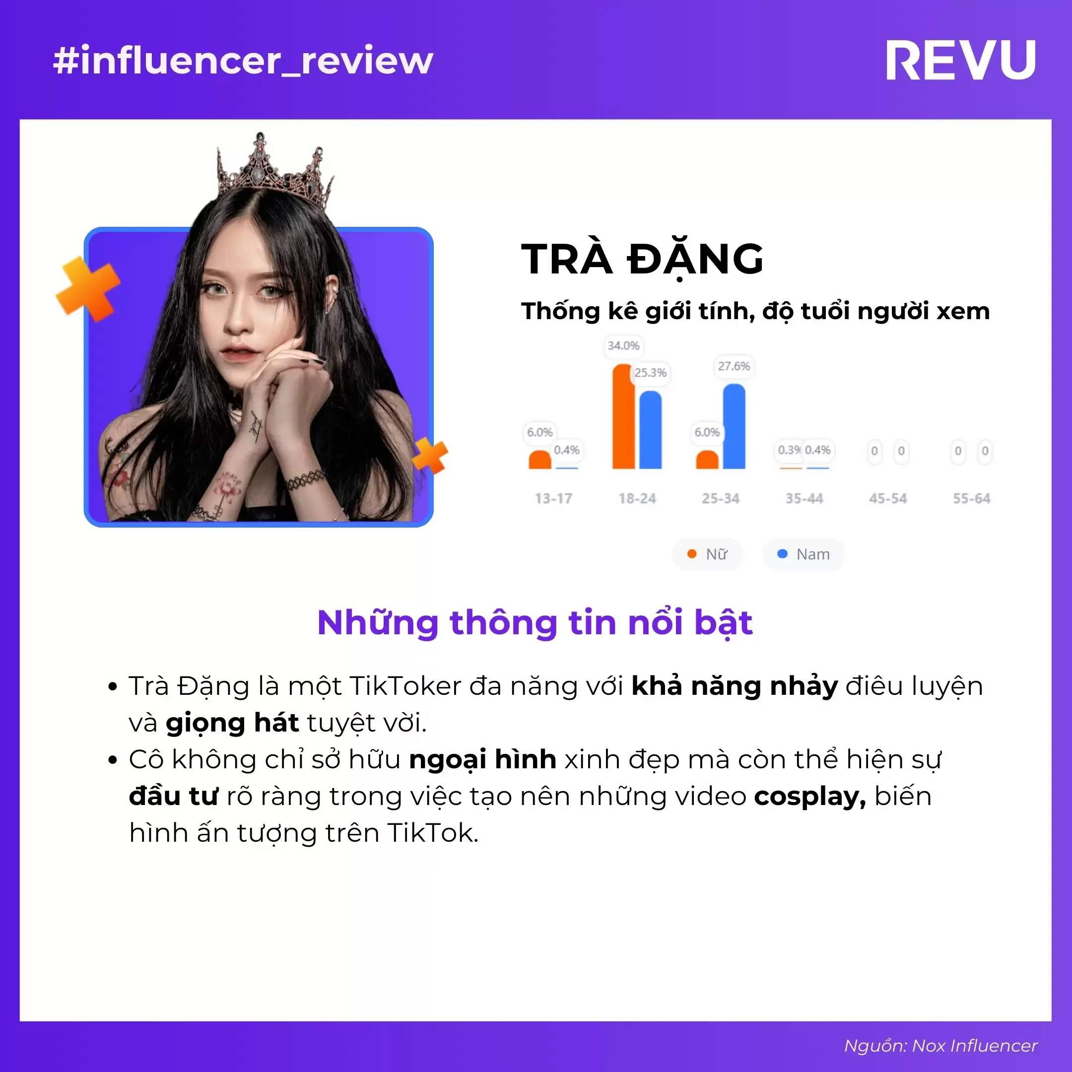 Trà Đặng - TikToker đa năng trong danh sách các TikToker nổi tiếng Việt Nam