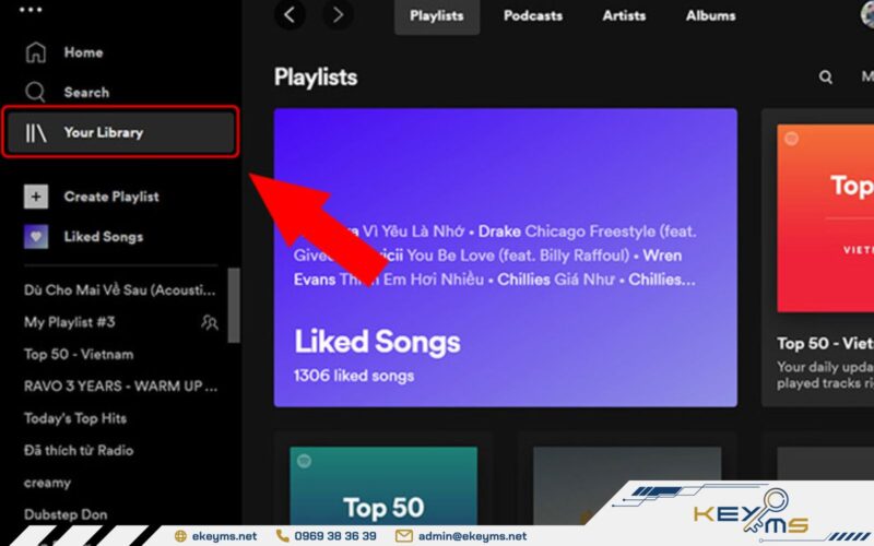Tìm playlist hoặc album muốn tải nhạc tại mục Thư viện của bạn trên PC