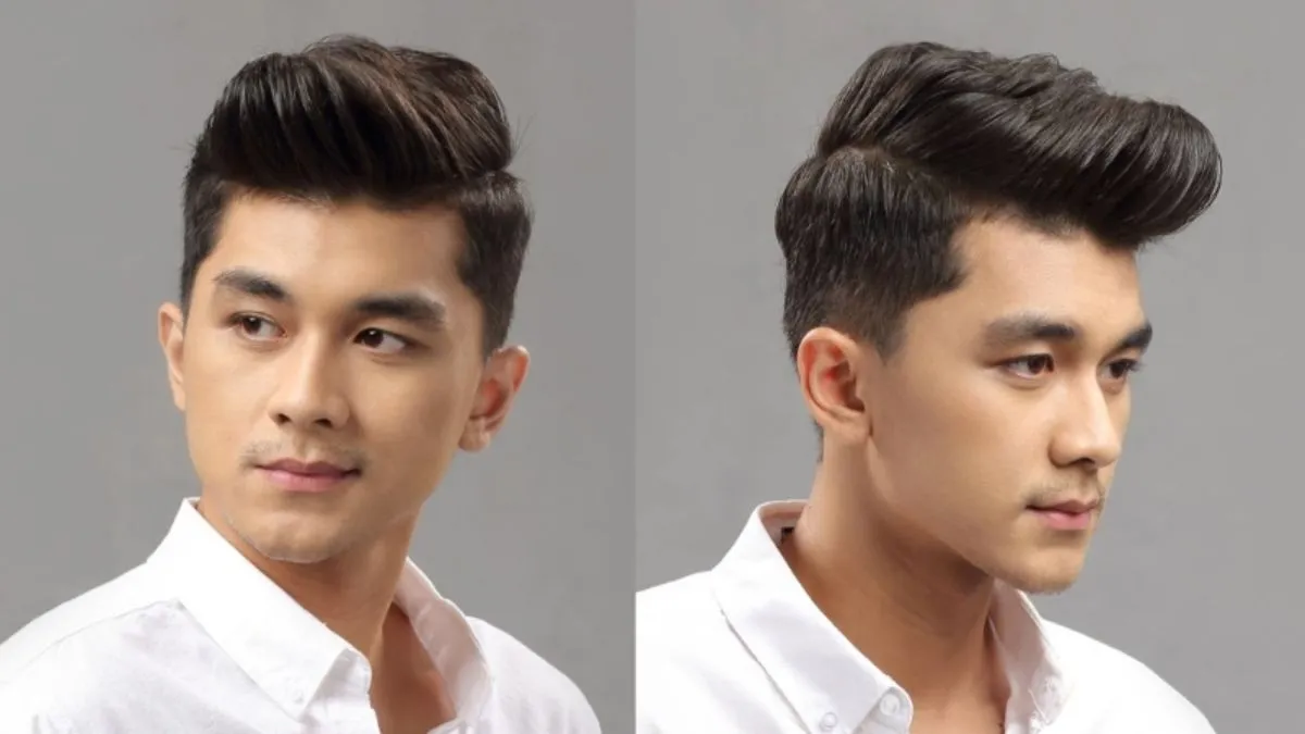 Kiểu Pompadour hất dựng mái phù hợp với phong cách sang trọng, lịch lãm