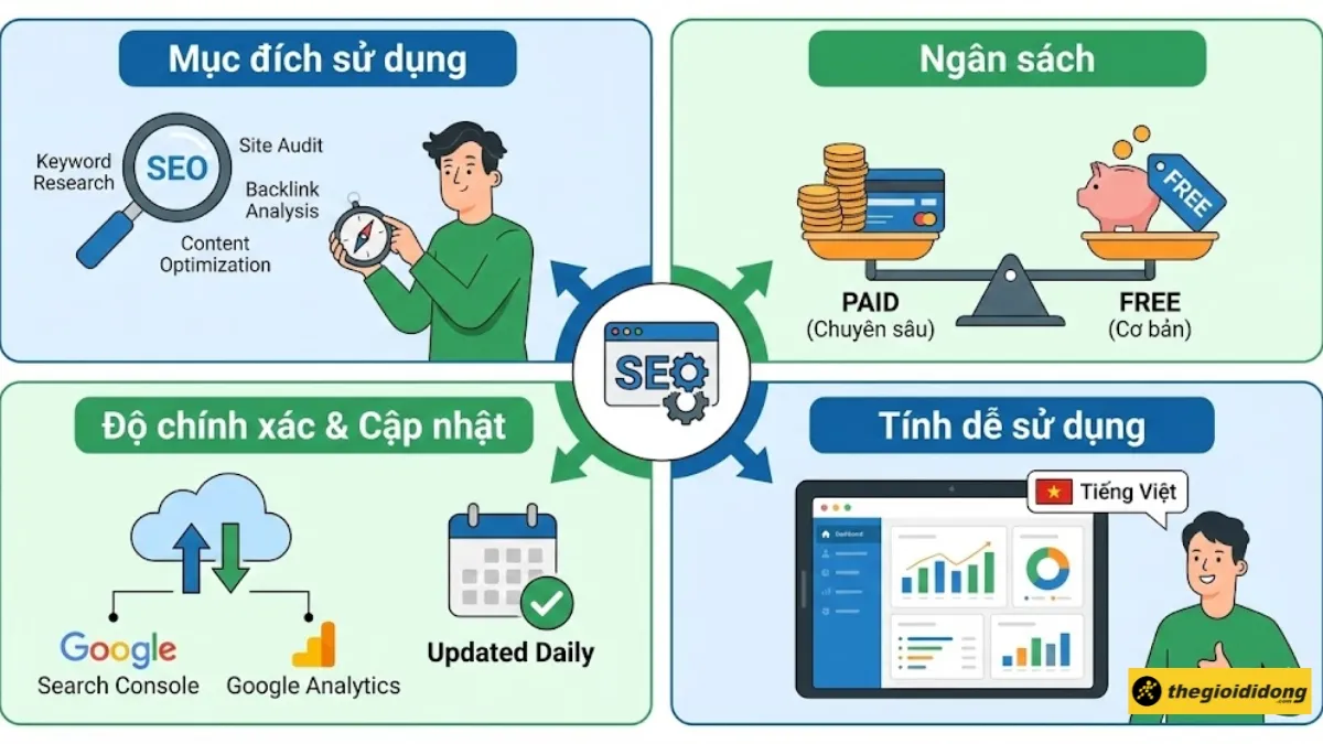Các yếu tố chính cần xem xét khi lựa chọn phần mềm SEO phù hợp với mục tiêu