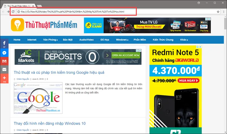 Trang web được mở lên đầy đủ như lúc có internet