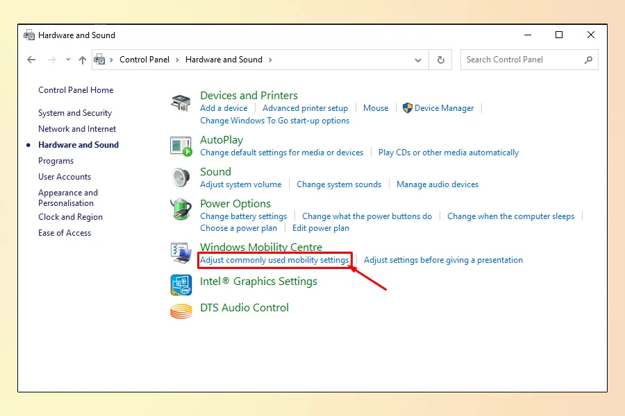 Giao diện Windows Mobility Center, nơi tập trung các cài đặt nhanh dành cho thiết bị di động như laptop