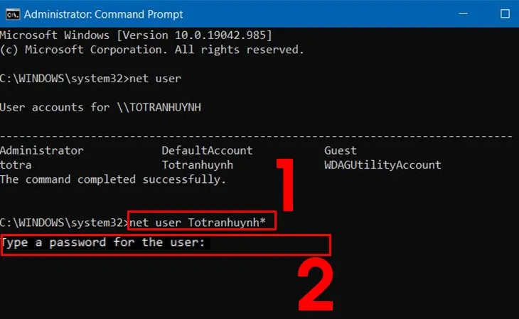 Nhập tiếp lệnh net user USERNAME rồi nhấn Enter