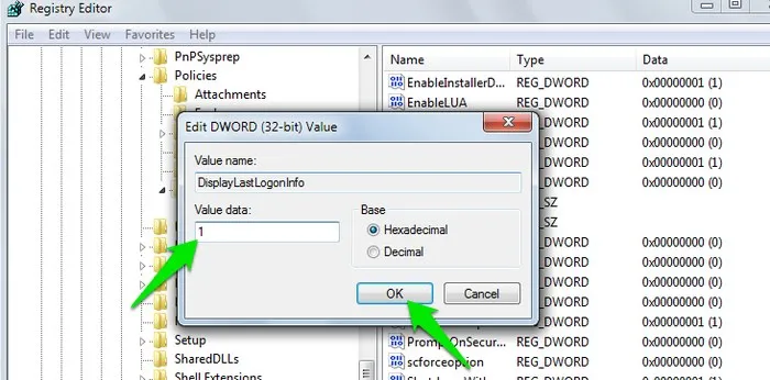 thiết lập giá trị trong khung Value Data là 1