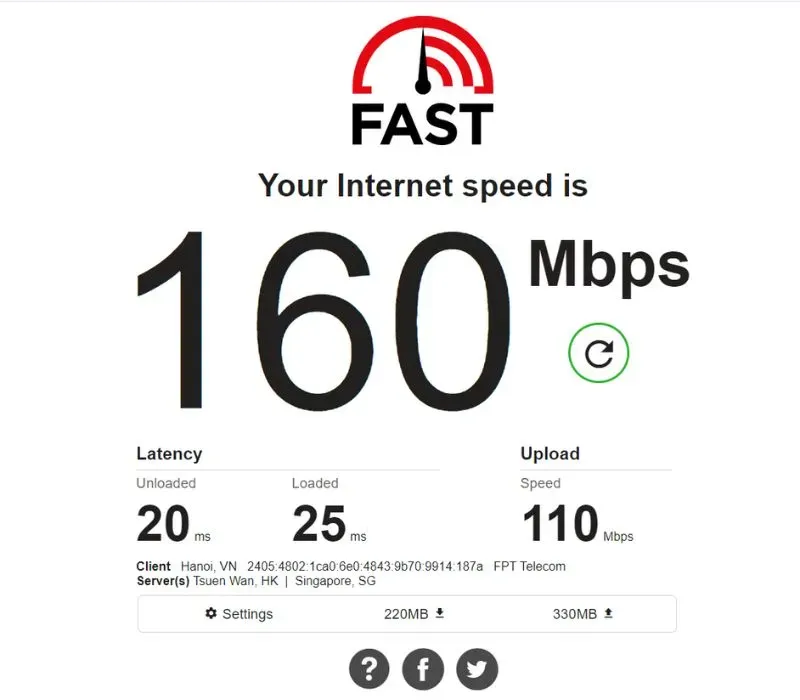 Kiểm tra tốc độ mạng bằng công cụ Fast
