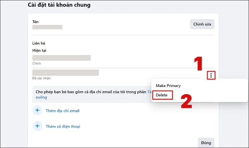 Tìm địa chỉ email, nhấn vào biểu tượng Ba chấm và chọn Delete.