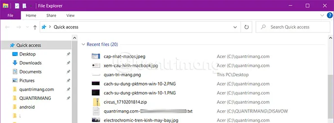 Xem file mở gần đây trên Windows 10