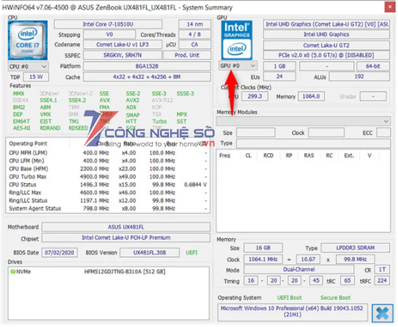 Xem thông tin của GPU trong HWiNFO