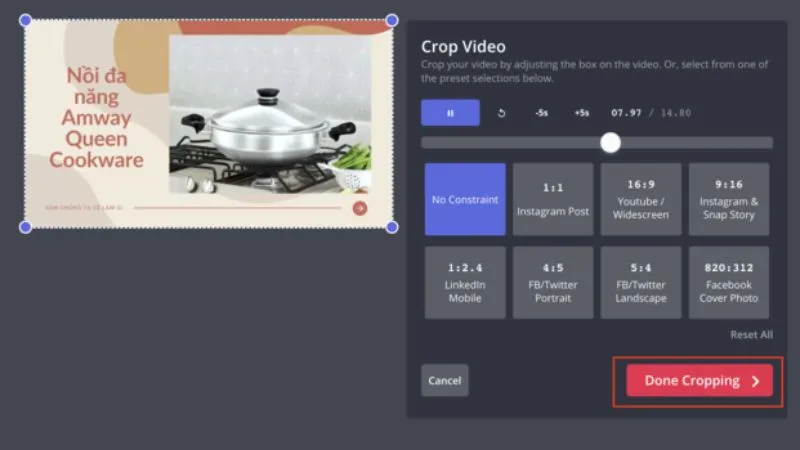 Xem trước kết quả sau khi Crop video TikTok
