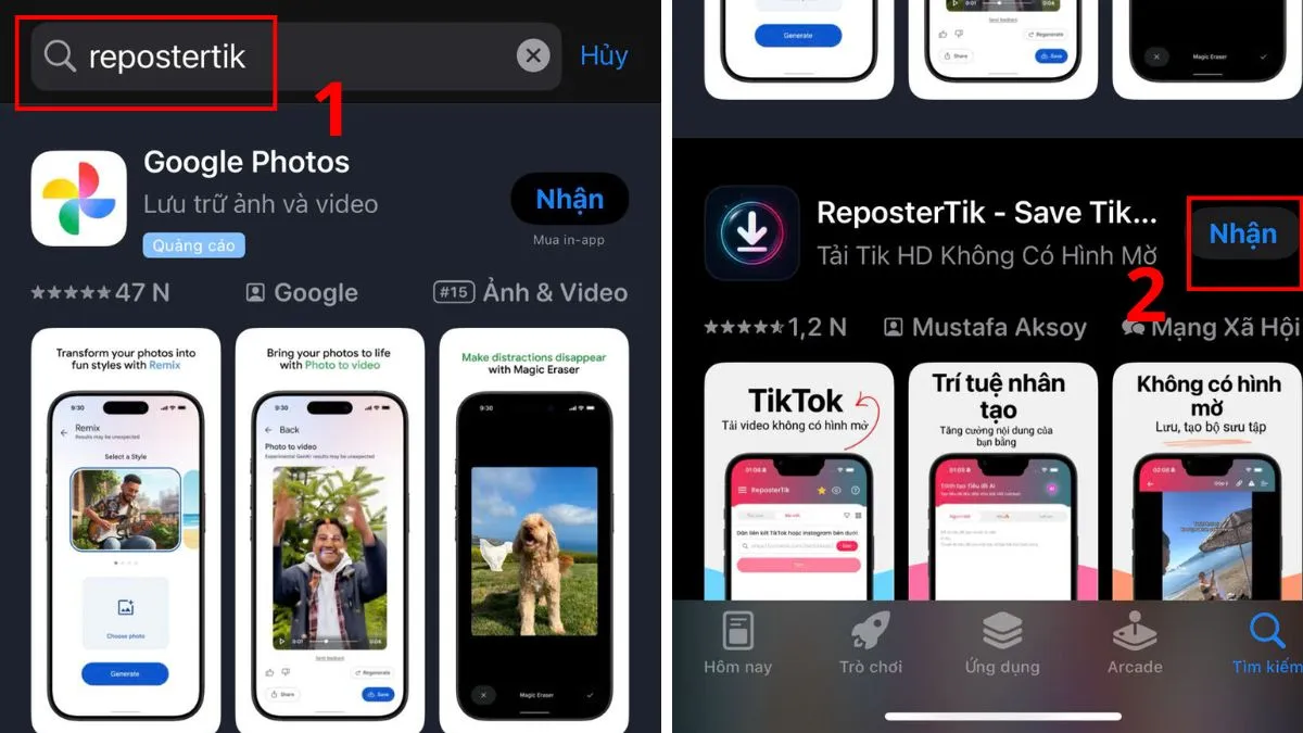Tải ứng dụng ReposterTik để xóa logo TikTok trên iPhone