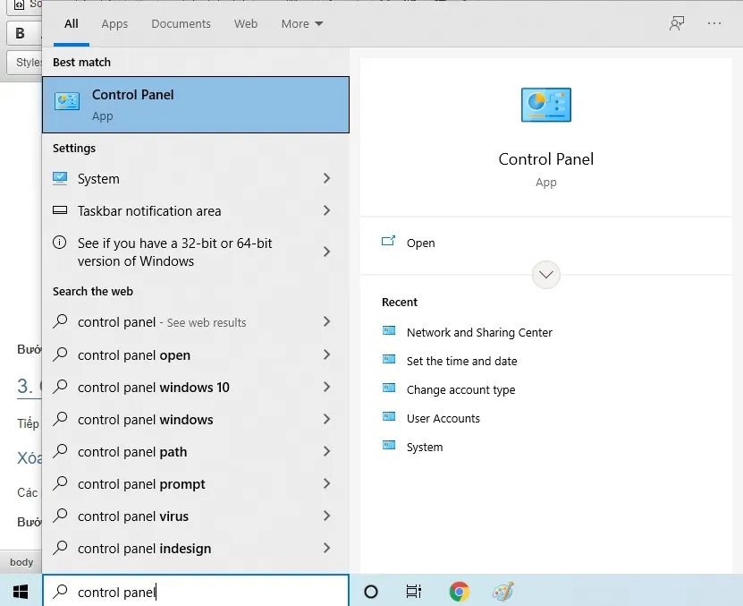 Mở Control Panel Để Xóa Mật Khẩu Win 10