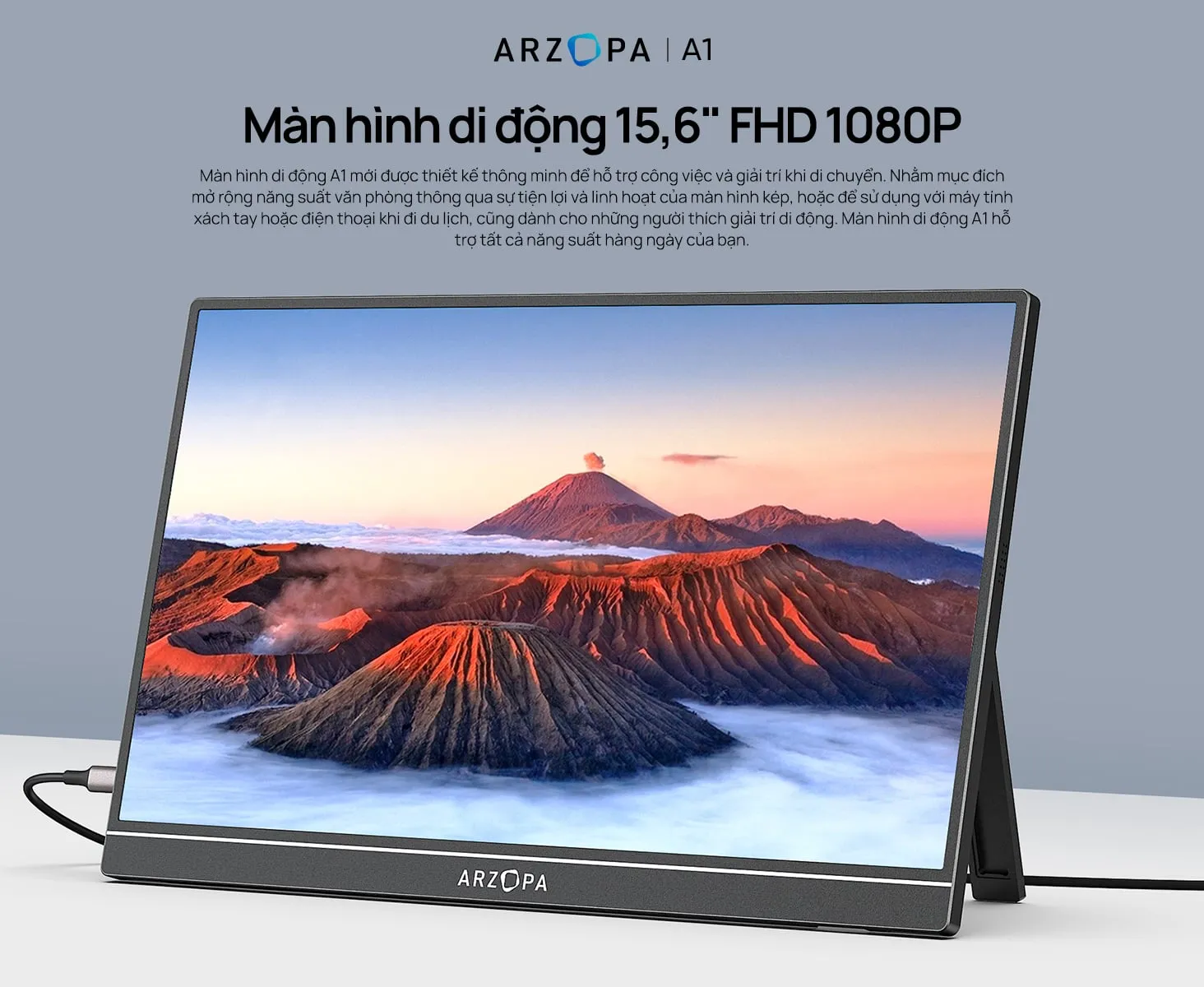 Màn hình pc di động Arzopa A1 với thiết kế tinh tế và góc nhìn rộng