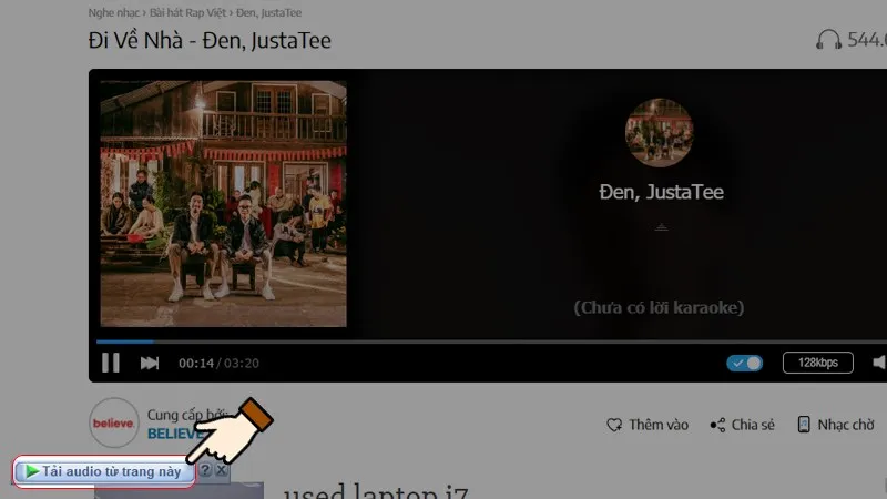 Nút lệnh tải xuống hiển thị rõ ràng trên thanh địa chỉ giúp người dùng thao tác một chạm