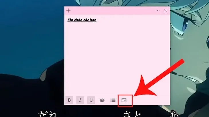 Biểu tượng chèn hình ảnh vào ghi chú trong Sticky Notes trên Windows 10