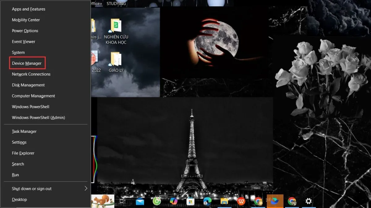 Mở Device Manager từ menu Windows + X
