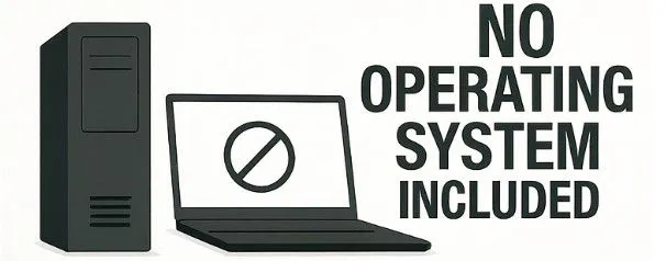 Thông báo máy tính không đi kèm hệ điều hành được dán trực tiếp trên màn hình laptop