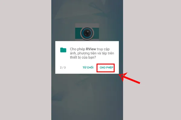 Màn hình thông báo cấp quyền truy cập ảnh, phương tiện và tệp cho ứng dụng Rview