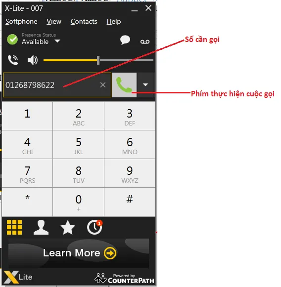 Giao diện X-lite khi đang thực hiện cuộc gọi đi