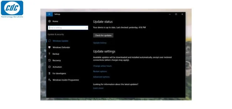 Truy cập cài đặt cập nhật và bảo mật trên Windows 10