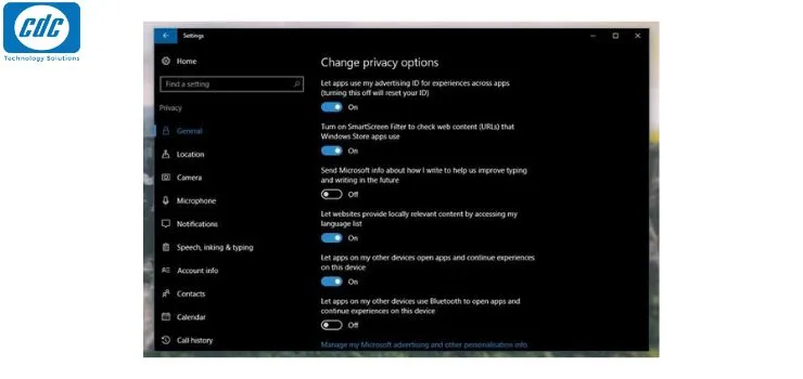 Giao diện cài đặt quyền riêng tư để bảo vệ tài nguyên máy tính