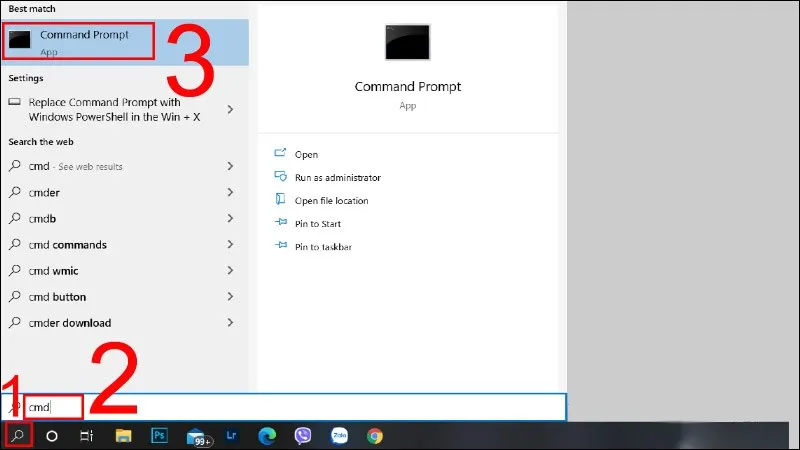 Tìm kiếm và mở Command Prompt trên Windows