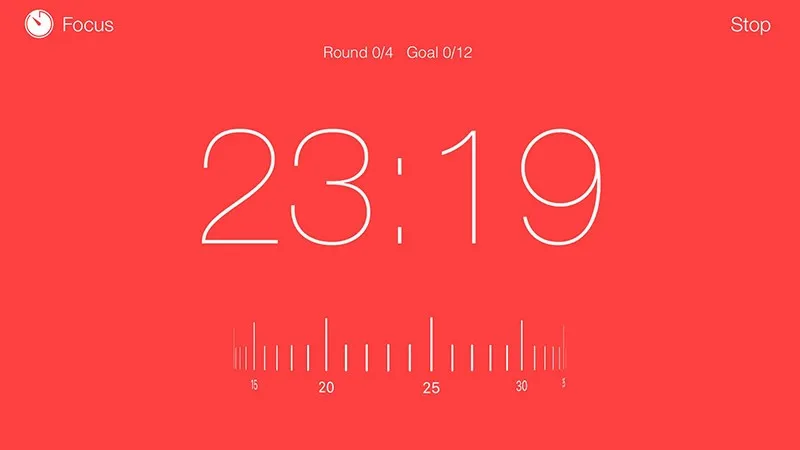Đồng hồ đếm ngược được thiết kế theo phong cách tối giản của phần mềm Focus Keeper trên nền tảng web