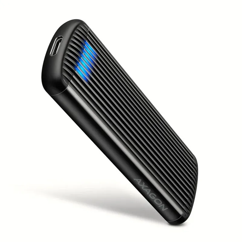 Box đựng SSD M.2 NVMe bằng kim loại với các rãnh tản nhiệt, kết nối USB-C 10Gbps, thiết kế không cần ốc vít