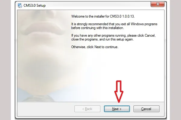 Giao diện cài đặt phần mềm CMS 3.0 trên máy tính Windows, hiển thị các bước Next để tiếp tục
