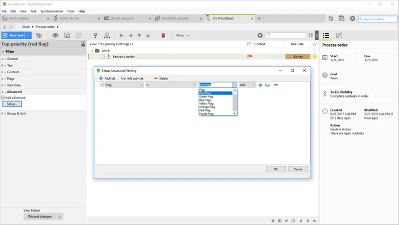 Hệ thống quản lý công việc theo sơ đồ phân cấp từ đơn giản đến phức tạp của MyLifeOrganized