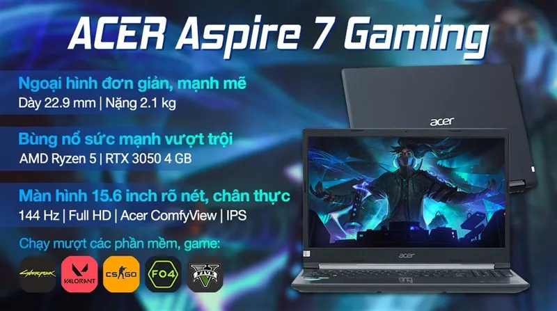Cận cảnh laptop Acer Aspire 7 phiên bản Gaming hiệu năng vượt trội
