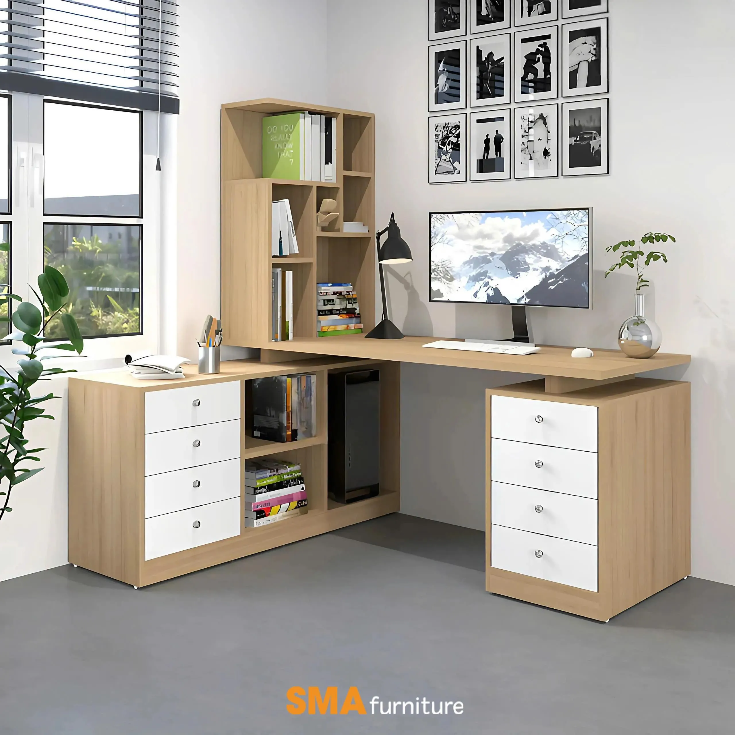 Bàn làm việc 2m có kệ sách tiện dụng cho người dùng