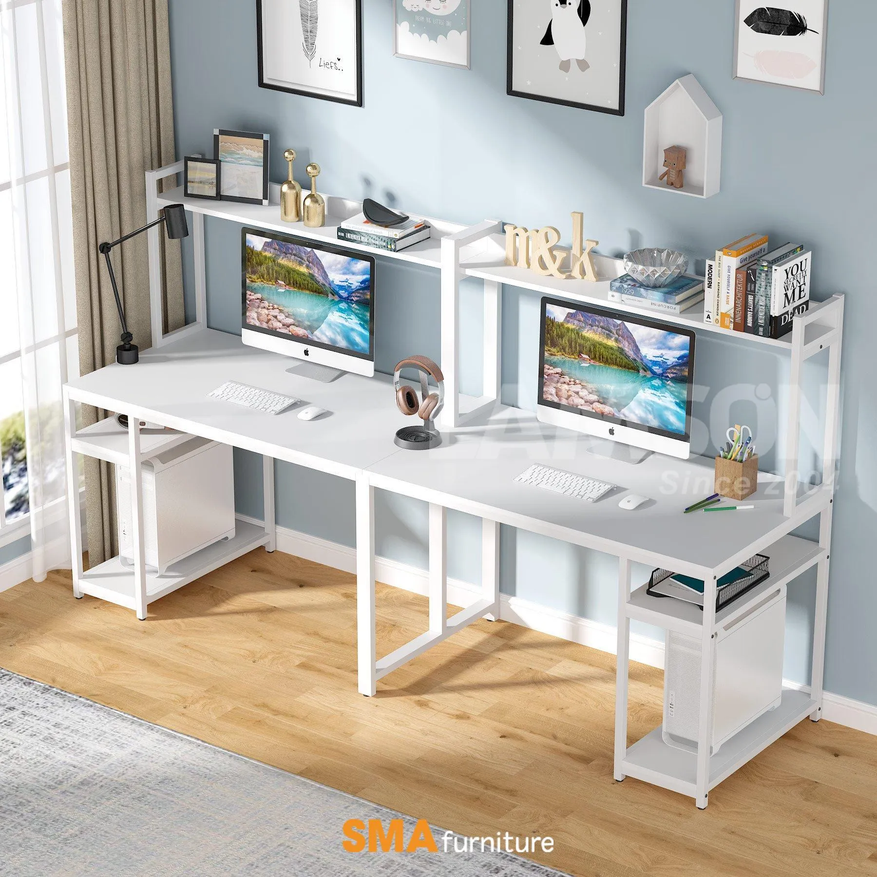 Mẫu bàn làm việc chân sắt dài 2m phổ biến nhờ thiết kế hiện đại