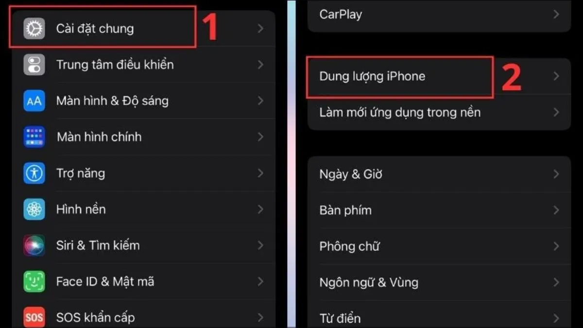 Bảng phân tích chi tiết dung lượng iPhone trong phần Cài đặt chung