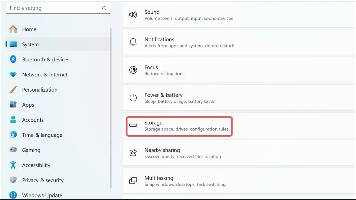 Trình đơn cài đặt dung lượng lưu trữ trên hệ điều hành Windows