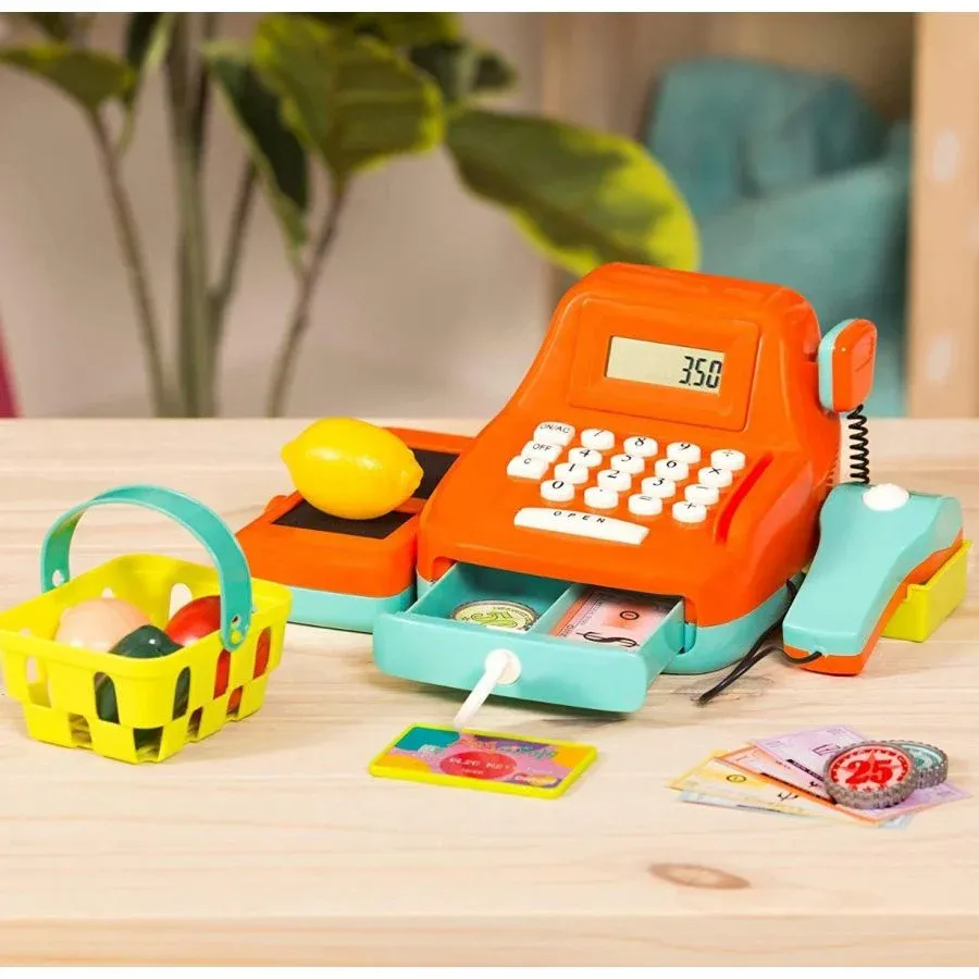 Mẫu máy tính tiền đồ chơi Battat BT2226Z với thiết kế hiện đại và màu sắc bắt mắt hỗ trợ trẻ học tập