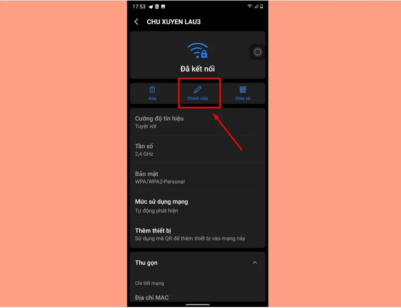 Giao diện thay đổi cài đặt IP sang chế độ tĩnh trên thiết bị Android