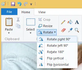 Các tùy chọn xoay ảnh trong Paint