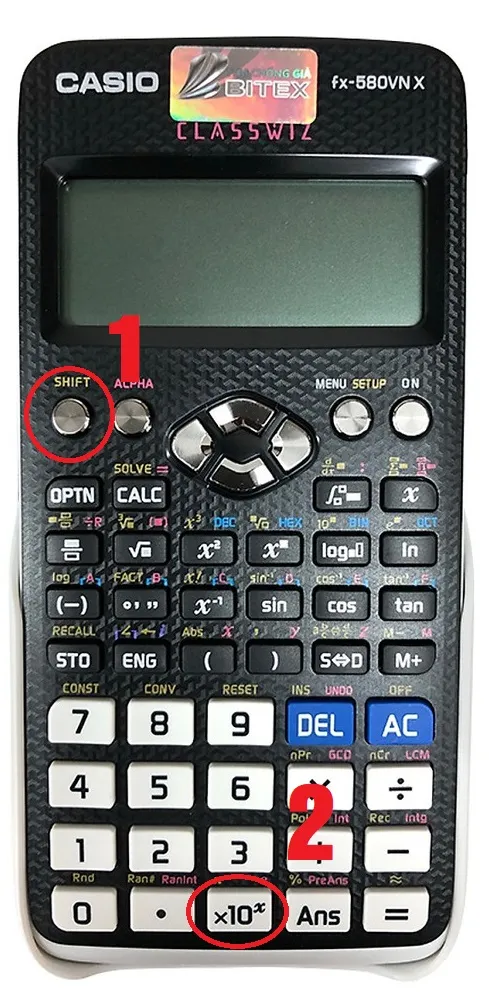 Thao tác trên bàn phím Casio 580 để hiển thị ký hiệu Pi toán học