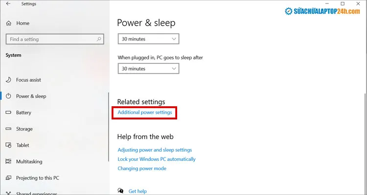 Truy cập Additional Power Settings để thiết lập thông số nâng cao