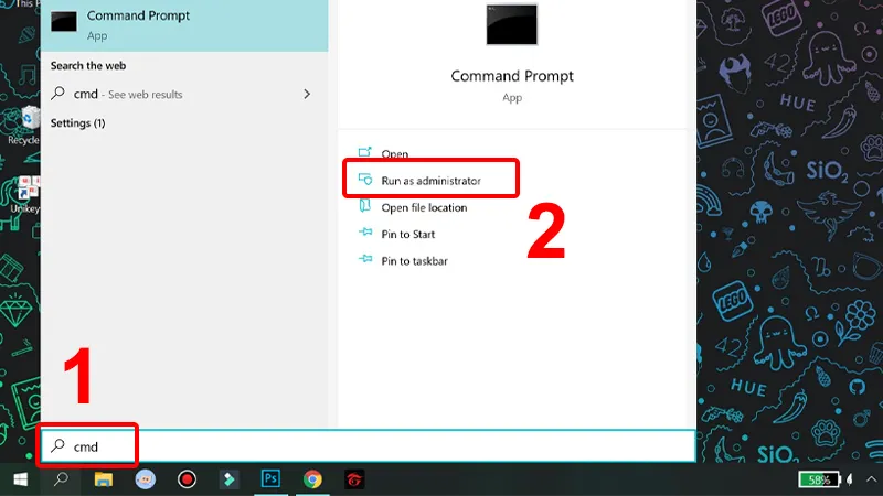 Khởi chạy Command Prompt dưới quyền Administrator để có đủ đặc quyền can thiệp hệ thống