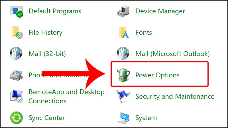 Lựa chọn mục Power Options để cấu hình các sơ đồ cung cấp điện năng cho máy tính