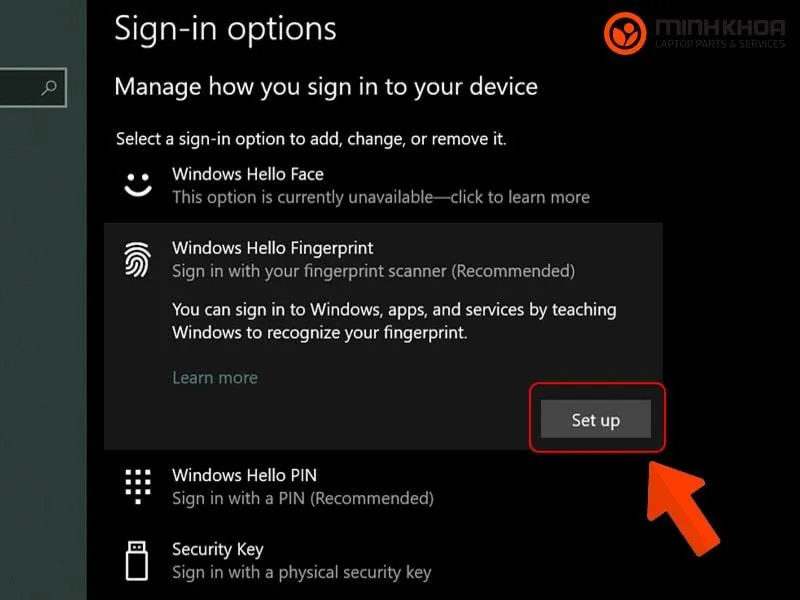 Thực hiện quét vân tay trên giao diện phần mềm dành cho Windows 7
