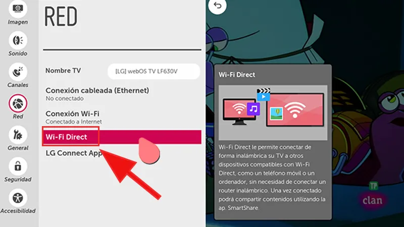 Giao diện thiết lập tính năng Wifi Display trên hệ điều hành của tivi