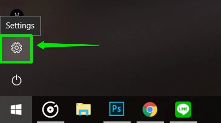 Chọn biểu tượng Settings hình bánh răng trong Menu Start của Windows