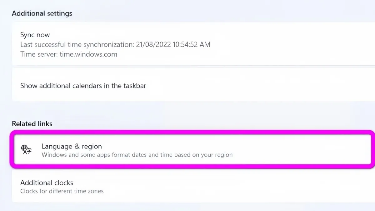 Chọn Language and region